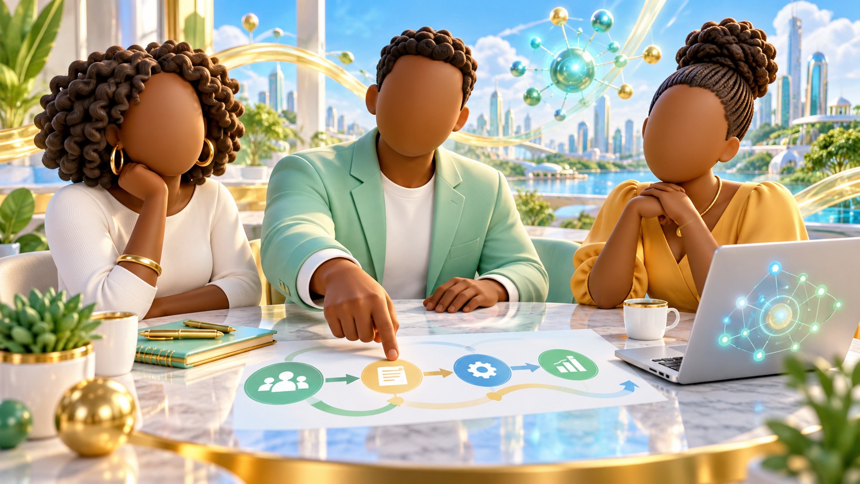Concept illustration of people discussing a practical plan